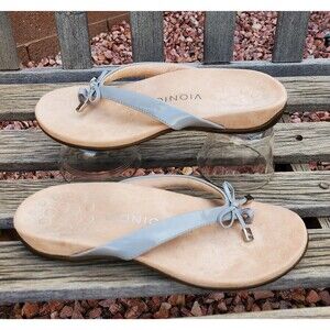 VIONIC Bella II Grey Size 7 Sandal Leather Suede Footbed Orthaheel Bow Flip Flop
